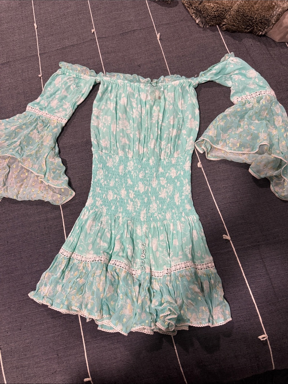Womens' Off-Shoulder Mint Floral Dress
